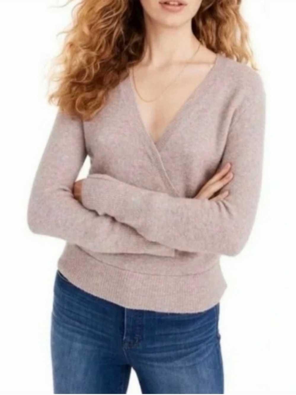MADEWELL wrap front pullover sweater pink grey size S